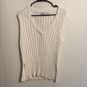 Elegant Cream Ribbed V-Neck Women's Tank Top